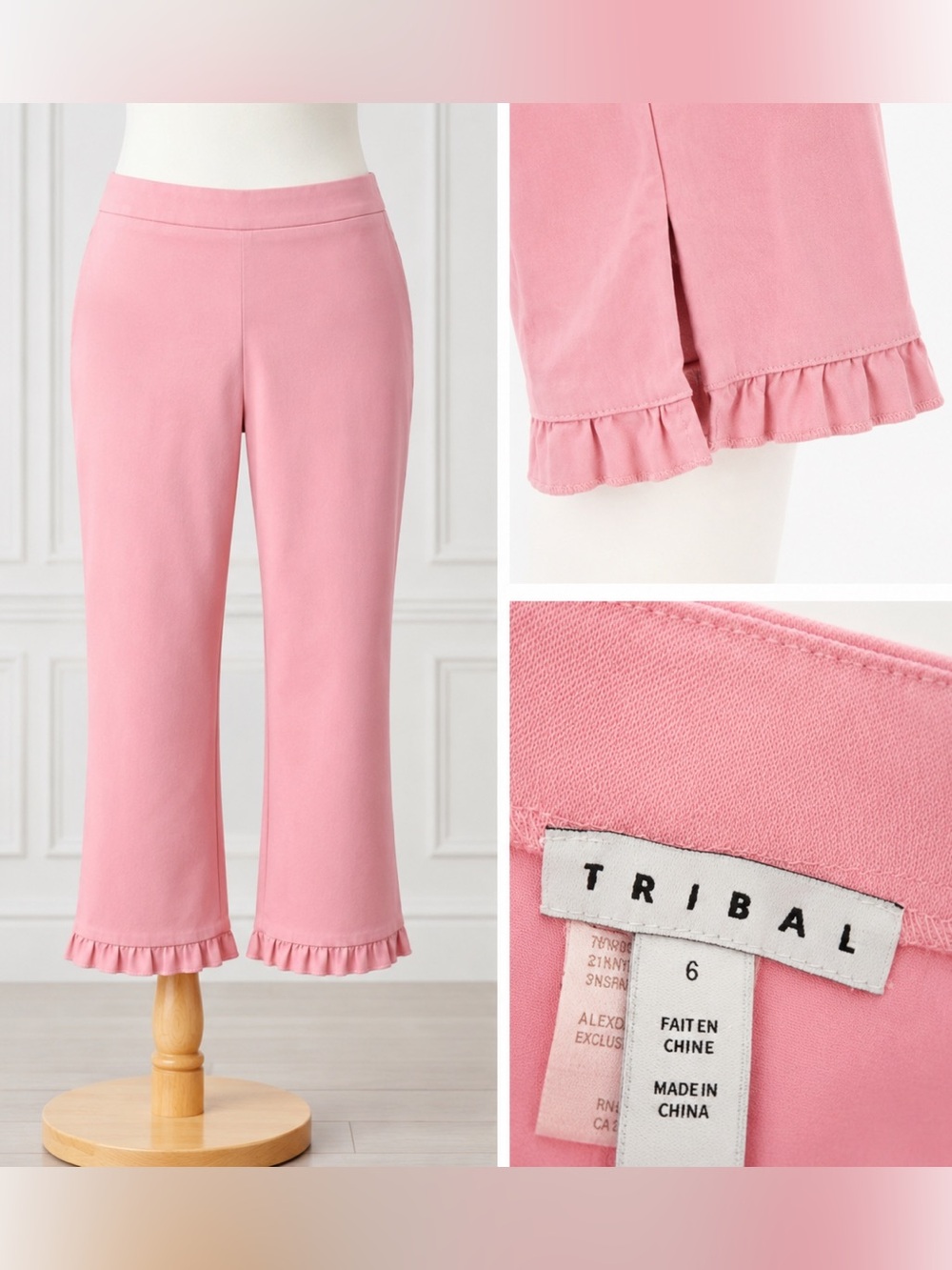 Pink Tribal Cropped Pants with Ruffle Hem
